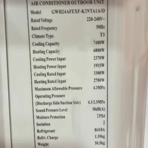 کولر گازی 24000 هزار گری سرد و گرم روتاری T3 مدل GWH
