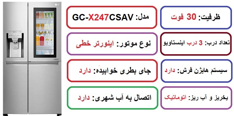 مشخصات اصلی یخچال فریزر ال جی X247 در راضی کالا