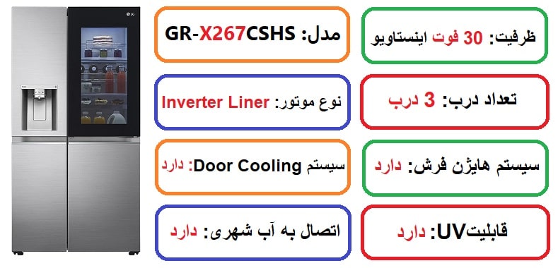 مشخصات اصلی یخچال ال جی X267 در راضی کالا