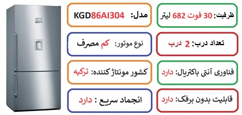 مشخصات اصلی یخچال بوش KGD86AL304 در راضی کالا