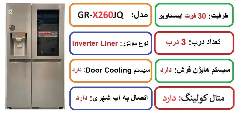 مشخصات اصلی یخچال ال جی اینستاویو X260 در راضی کالا