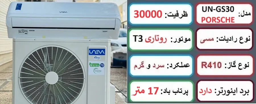 مشخصات اصلی کولر گازی 30 هزار اینورتر یونیوا