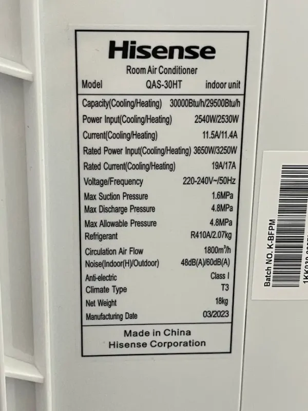 کولر گازی 30000 موتور سنگین T3 هایسنس مدل QAS-30HT - Image 6