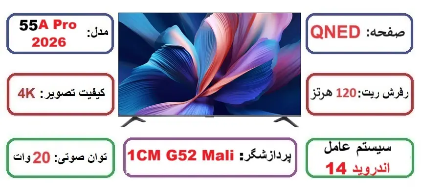مشخصات اصلی تلویزیون شیاومی 55A Pro 2026 در راضی کالا