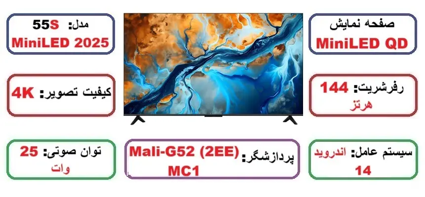 مشخصات اصلی تلویزیون شیاومی 55S MiniLED 2025 در راضی کالا